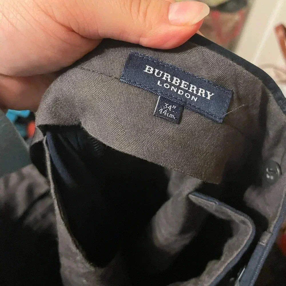 BURBERRY MENS NAVY BLUE KHAKI TROUSERS